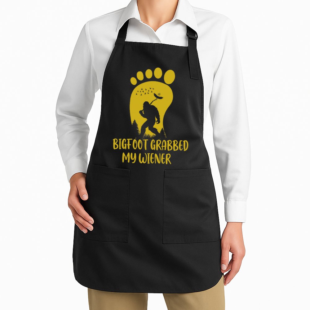 Funny Retro Bigfoot Bigfoot Grabbed My Wiener Design Apron