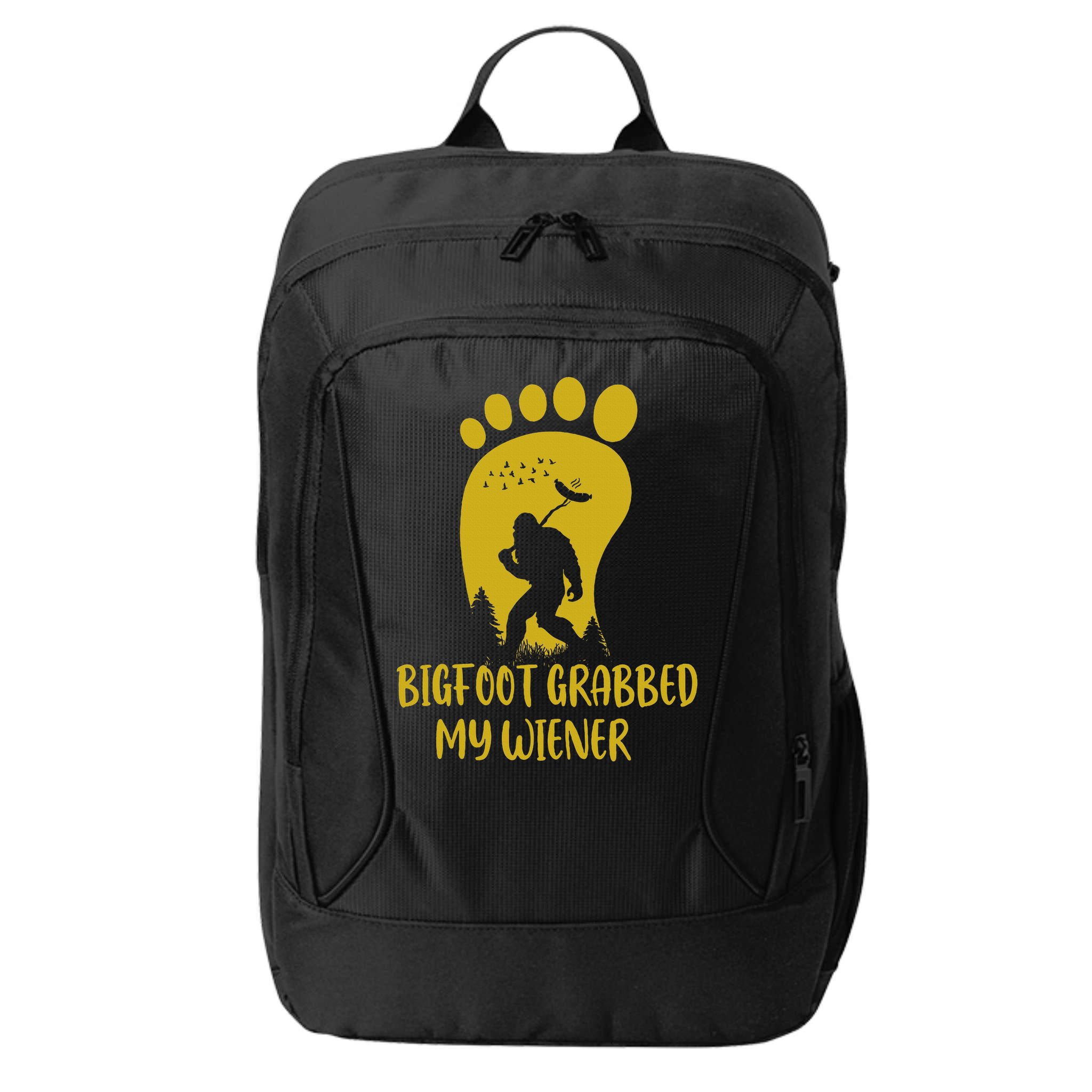 Funny Retro Bigfoot Bigfoot Grabbed My Wiener Design City Backpack
