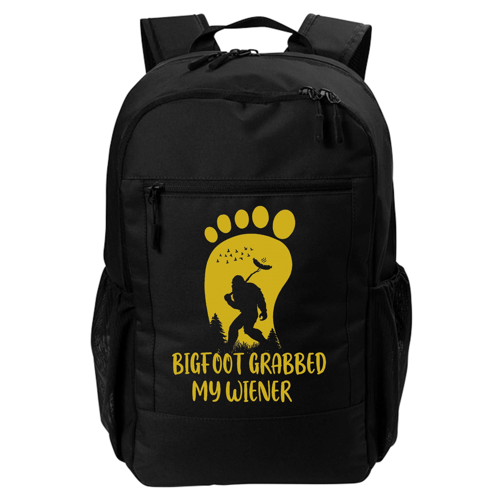 Funny Retro Bigfoot Bigfoot Grabbed My Wiener Design Backpack