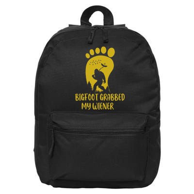Funny Retro Bigfoot Bigfoot Grabbed My Wiener Design 16 in Basic Backpack