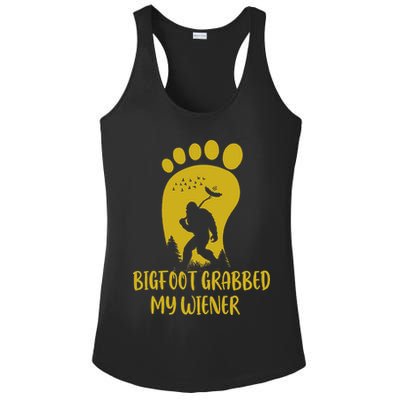 Funny Retro Bigfoot Bigfoot Grabbed My Wiener Design Ladies PosiCharge Competitor Racerback Tank