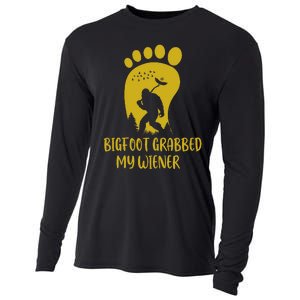 Funny Retro Bigfoot Bigfoot Grabbed My Wiener Design Cooling Performance Long Sleeve Crew