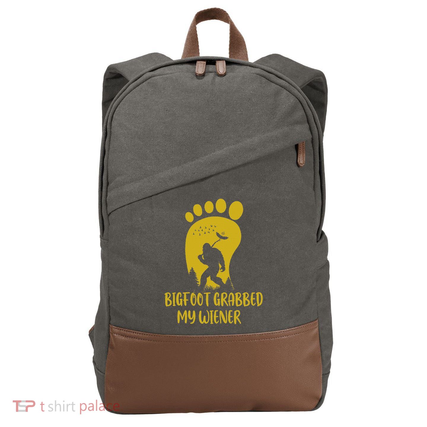 Funny Retro Bigfoot Bigfoot Grabbed My Wiener Design Cotton Canvas Backpack