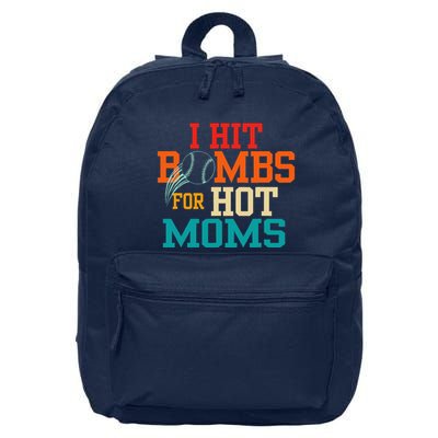 Funny Retro Baseball I Hit Bombs For Hot Moms 16 in Basic Backpack