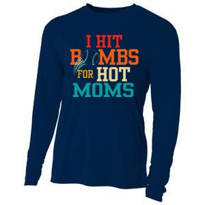 Funny Retro Baseball I Hit Bombs For Hot Moms Cooling Performance Long Sleeve Crew