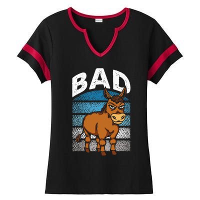 Funny Retro Bad Ass Angry Donkey Ladies Halftime Notch Neck Tee