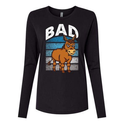 Funny Retro Bad Ass Angry Donkey Womens Cotton Relaxed Long Sleeve T-Shirt