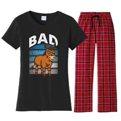 Funny Retro Bad Ass Angry Donkey Women's Flannel Pajama Set