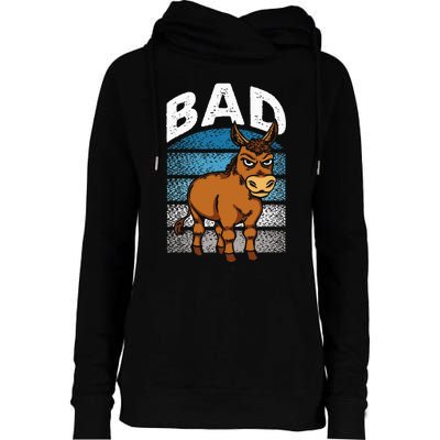 Funny Retro Bad Ass Angry Donkey Womens Funnel Neck Pullover Hood