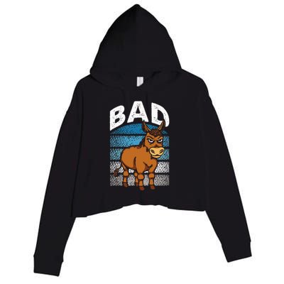 Funny Retro Bad Ass Angry Donkey Crop Fleece Hoodie