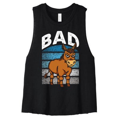 Funny Retro Bad Ass Angry Donkey Women's Racerback Cropped Tank