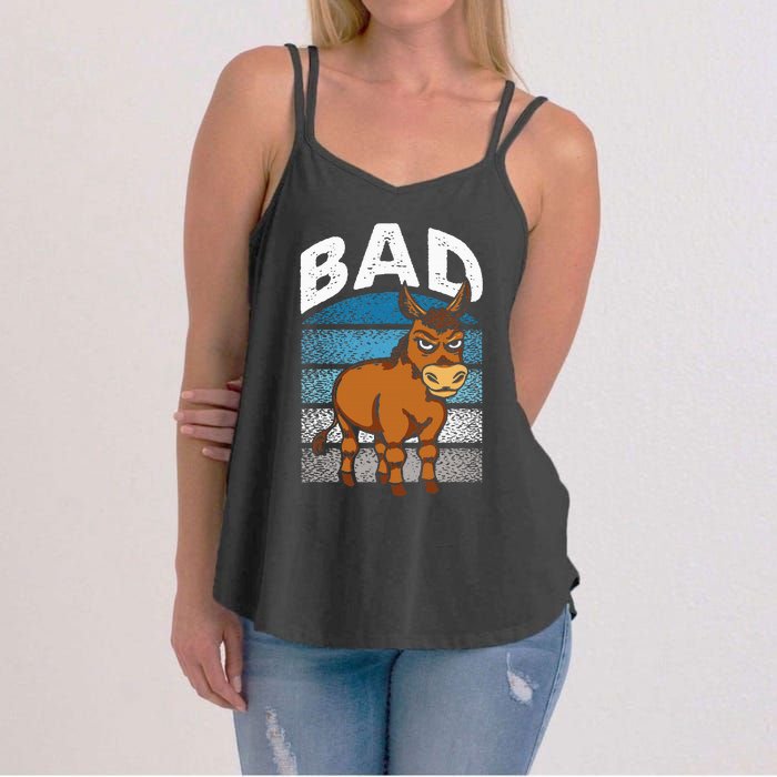 Funny Retro Bad Ass Angry Donkey Women's Strappy Tank