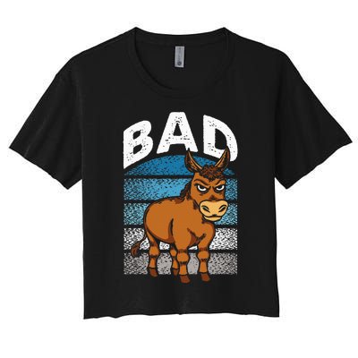 Funny Retro Bad Ass Angry Donkey Women's Crop Top Tee