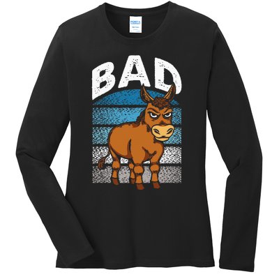 Funny Retro Bad Ass Angry Donkey Ladies Long Sleeve Shirt