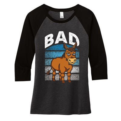 Funny Retro Bad Ass Angry Donkey Women's Tri-Blend 3/4-Sleeve Raglan Shirt