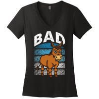 Funny Retro Bad Ass Angry Donkey Women's V-Neck T-Shirt