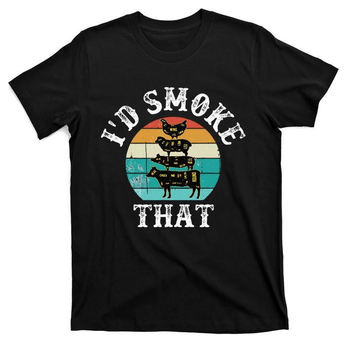 Funny Retro BBQ Party Smoker Chef Dad Gift  I'd Smoke That T-Shirt