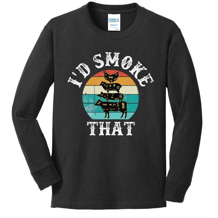 Funny Retro BBQ Party Smoker Chef Dad Gift  I'd Smoke That Kids Long Sleeve Shirt