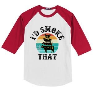 Funny Retro BBQ Party Smoker Chef Dad Gift  I'd Smoke That Kids Colorblock Raglan Jersey