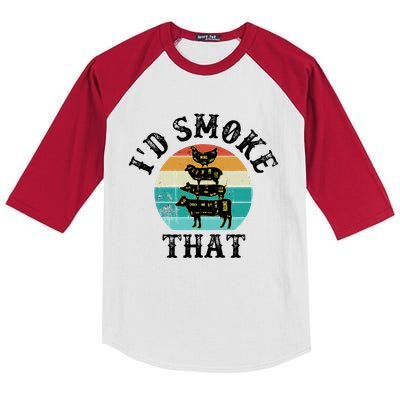 Funny Retro BBQ Party Smoker Chef Dad Gift  I'd Smoke That Kids Colorblock Raglan Jersey