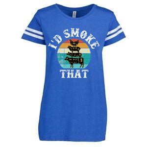 Funny Retro BBQ Party Smoker Chef Dad Gift  I'd Smoke That Enza Ladies Jersey Football T-Shirt