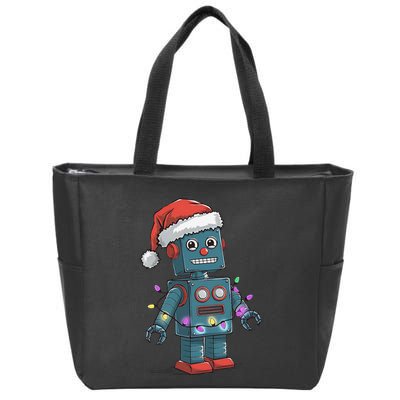 Festive Robot Bringing Christmas Cheer And Fun Lights Zip Tote Bag