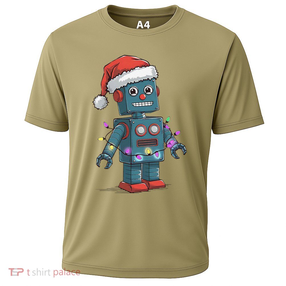 Festive Robot Bringing Christmas Cheer And Fun Lights Cooling Performance Crew T-Shirt