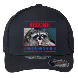 Funny Raccoon Become Ungovernable Flexfit Unipanel Trucker Cap