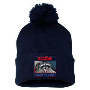 Funny Raccoon Become Ungovernable Pom Pom 12in Knit Beanie