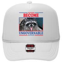 Funny Raccoon Become Ungovernable High Crown Mesh Back Trucker Hat