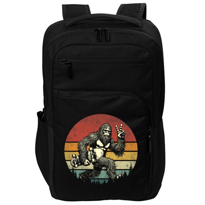 Funny Retro Bigfoot Skater Vintage Sasquatch Skateboarding Impact Tech Backpack