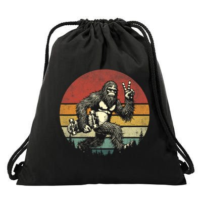 Funny Retro Bigfoot Skater Vintage Sasquatch Skateboarding Drawstring Bag