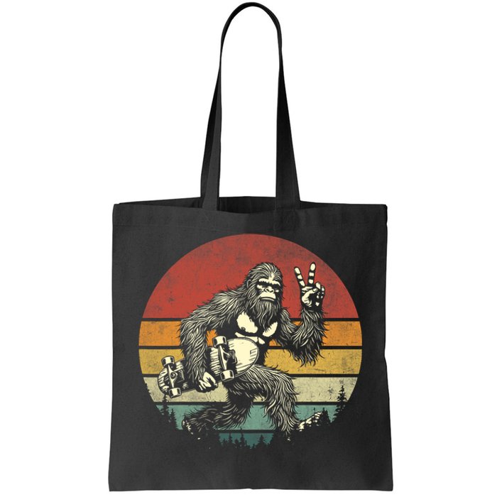 Funny Retro Bigfoot Skater Vintage Sasquatch Skateboarding Tote Bag