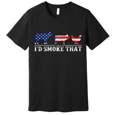 Funny Retro BBQ Party Grill Smoker Chef Dad Id Smoke That Premium T-Shirt