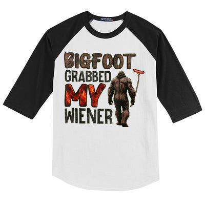 Funny Retro Bigfoot Bigfoot Grabbed My Wiener Design Kids Colorblock Raglan Jersey