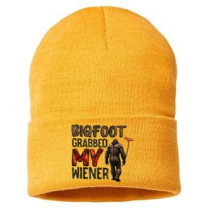 Funny Retro Bigfoot Bigfoot Grabbed My Wiener Design Sustainable Knit Beanie