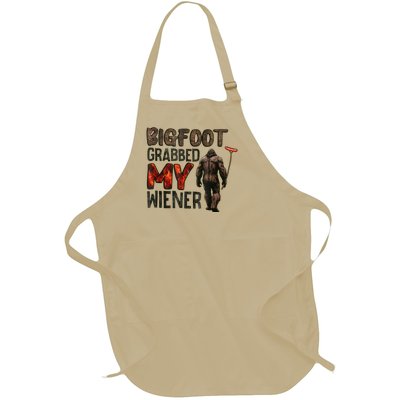 Funny Retro Bigfoot Bigfoot Grabbed My Wiener Design Full-Length Apron With Pockets