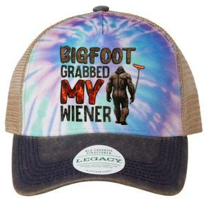 Funny Retro Bigfoot Bigfoot Grabbed My Wiener Design Legacy Tie Dye Trucker Hat