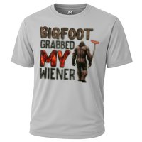 Funny Retro Bigfoot Bigfoot Grabbed My Wiener Design Cooling Performance Crew T-Shirt