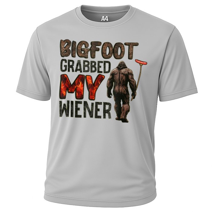 Funny Retro Bigfoot Bigfoot Grabbed My Wiener Design Cooling Performance Crew T-Shirt