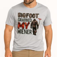 Funny Retro Bigfoot Bigfoot Grabbed My Wiener Design Cooling Performance Crew T-Shirt