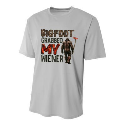 Funny Retro Bigfoot Bigfoot Grabbed My Wiener Design Youth Performance Sprint T-Shirt