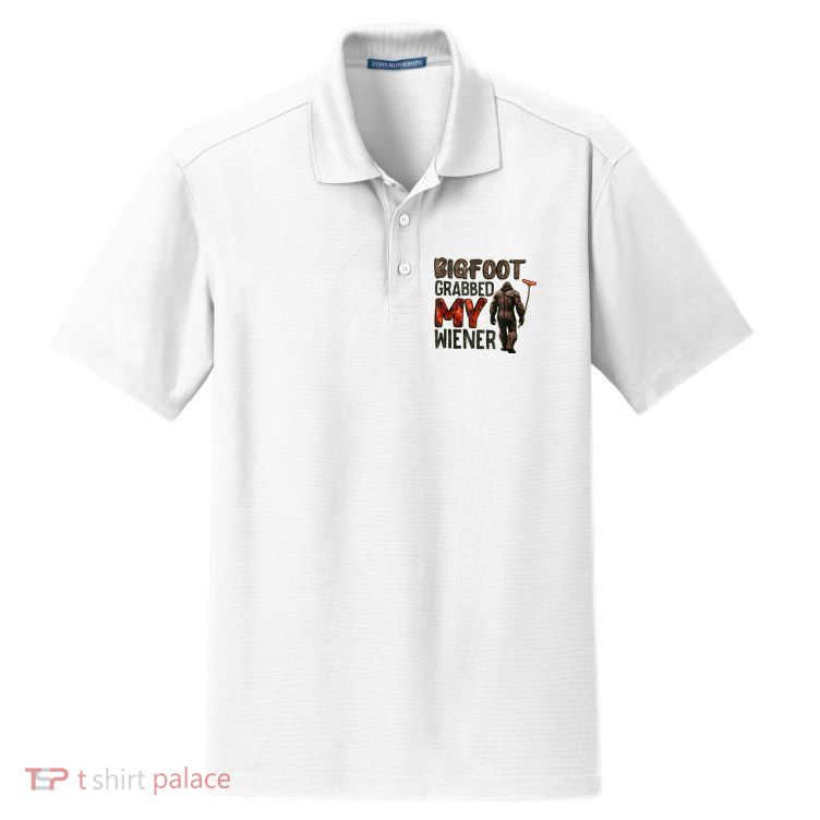 Funny Retro Bigfoot Bigfoot Grabbed My Wiener Design Dry Zone Grid Polo
