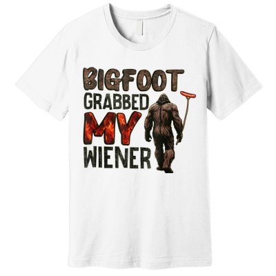 Funny Retro Bigfoot Bigfoot Grabbed My Wiener Design Premium T-Shirt
