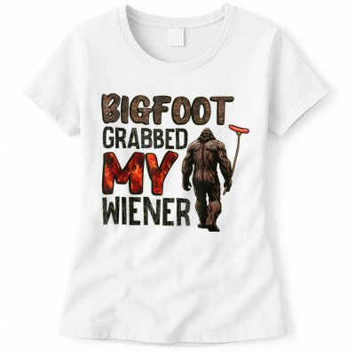 Funny Retro Bigfoot Bigfoot Grabbed My Wiener Design Womens T-Shirt