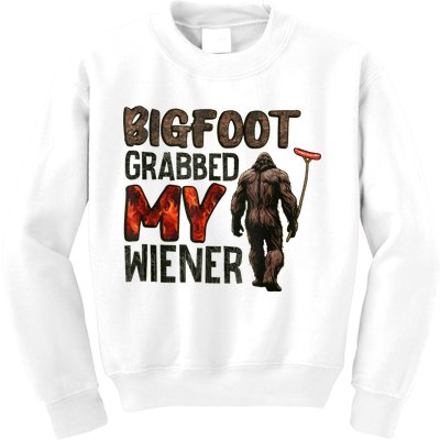 Funny Retro Bigfoot Bigfoot Grabbed My Wiener Design Kids Sweatshirt