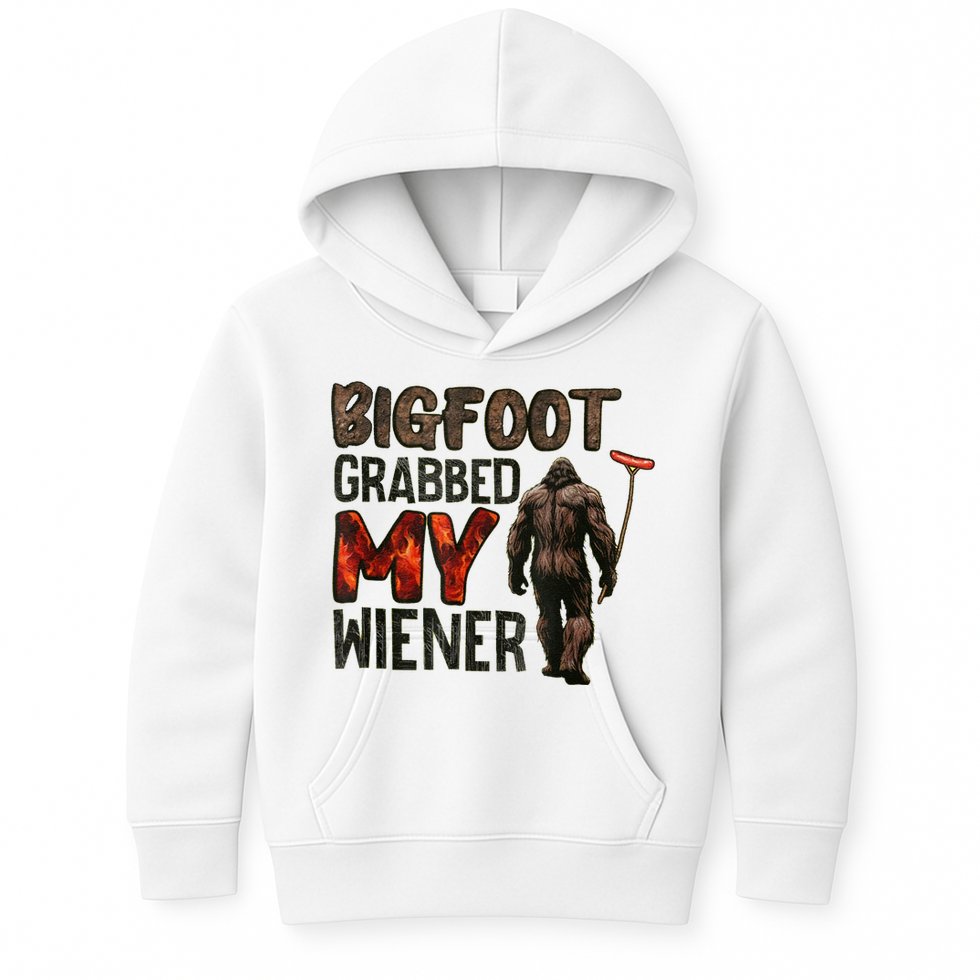 Funny Retro Bigfoot Bigfoot Grabbed My Wiener Design Kids Hoodie