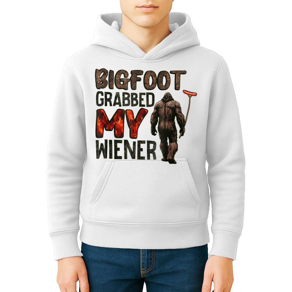 Funny Retro Bigfoot Bigfoot Grabbed My Wiener Design Kids Hoodie