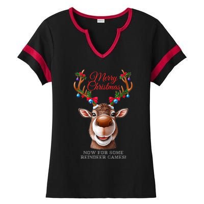 Festive Reindeer Christmas – Holiday Design Zip Hoodie Ladies Halftime Notch Neck Tee