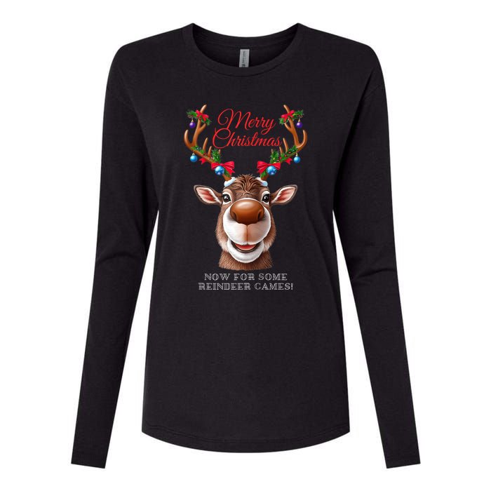 Festive Reindeer Christmas – Holiday Design Zip Hoodie Womens Cotton Relaxed Long Sleeve T-Shirt